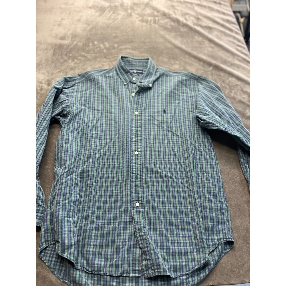 Polo Ralph Lauren Blaire Mens‎ Green Navy Plaid Cotton Button Down Shirt Large L